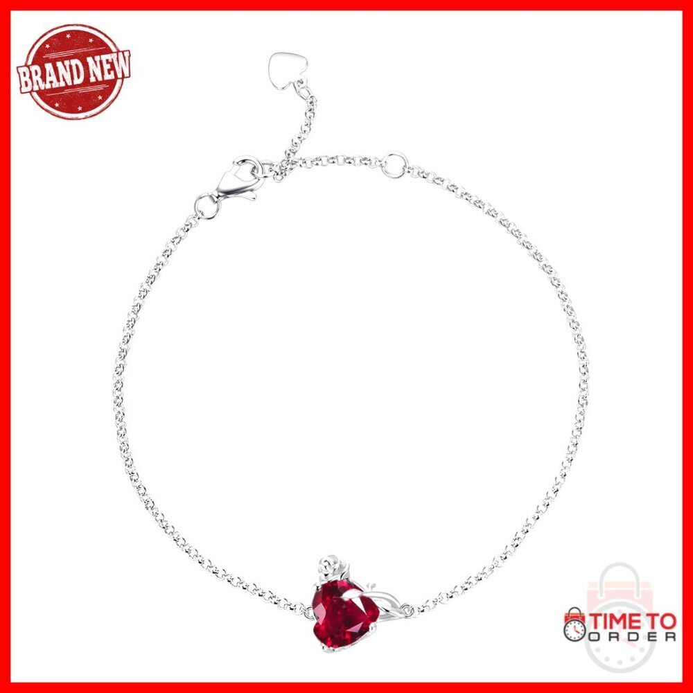 Sterling Silver Ruby Heart Bracelet Adjustable Chain Elegant Minimal Jewelry